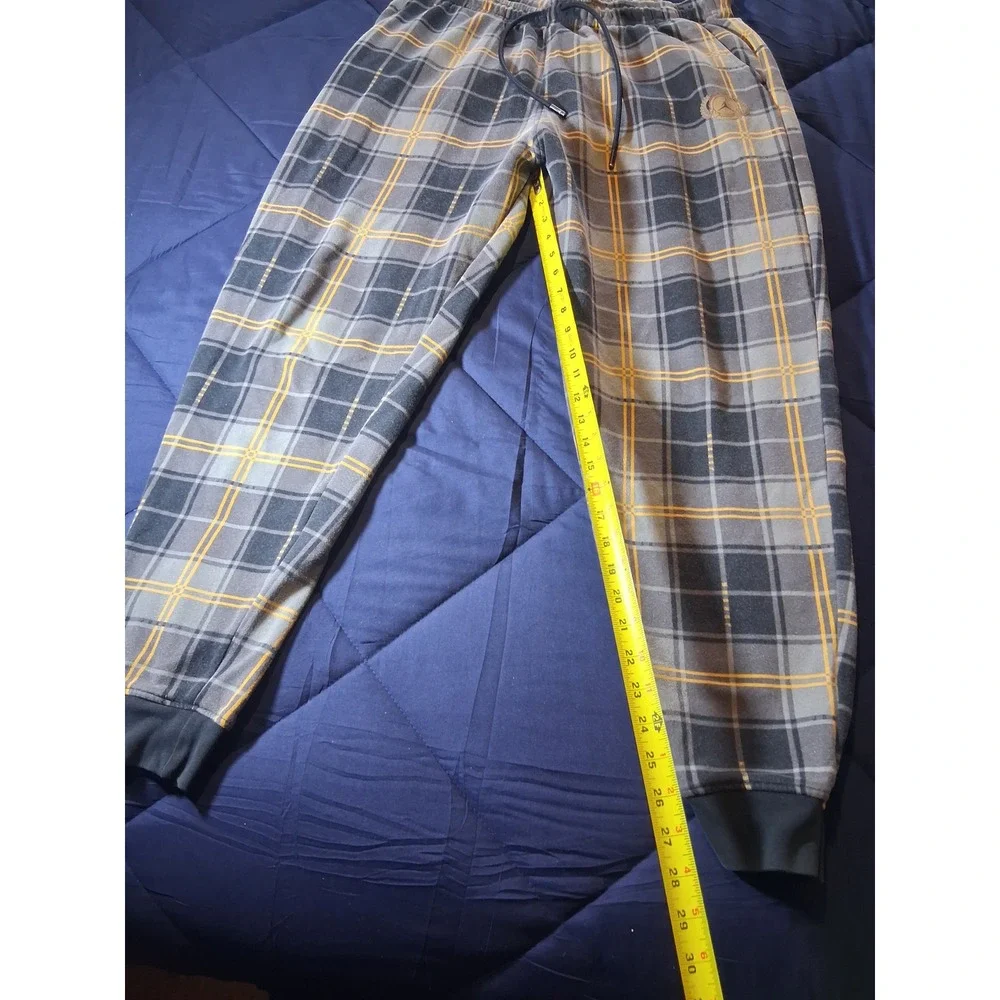 Jordan Mens Plaid Fleece Joggers Grey Yellow Jumpman Sweatpants XL